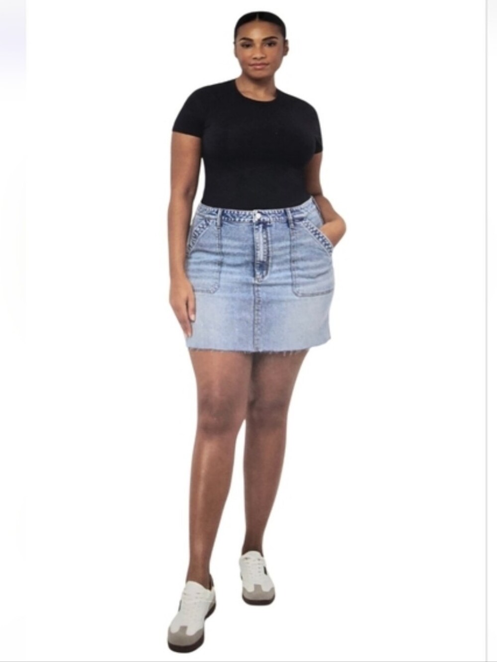 Light Blue Denim Mini Skirt with Front Pockets